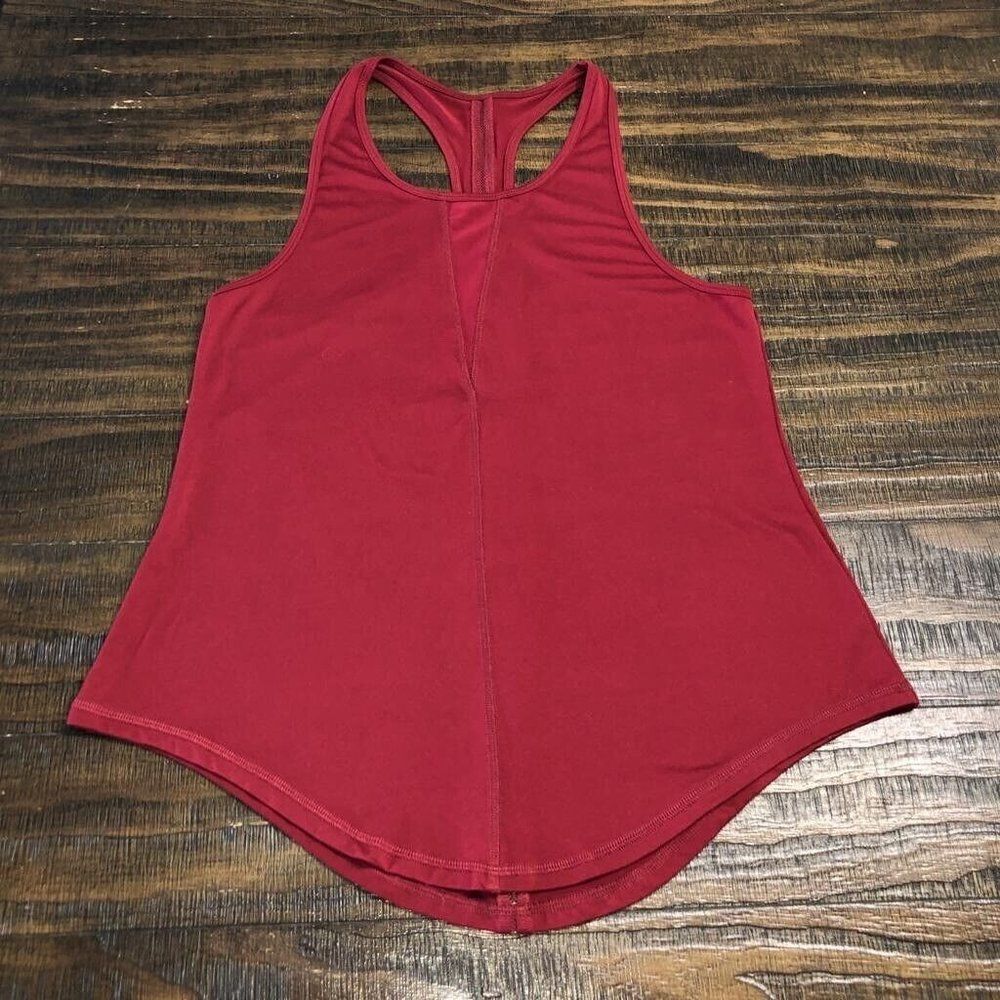Zyia Active Size Large Effortless Tank Cranberry Red Workout Yoga Top Long Mesh